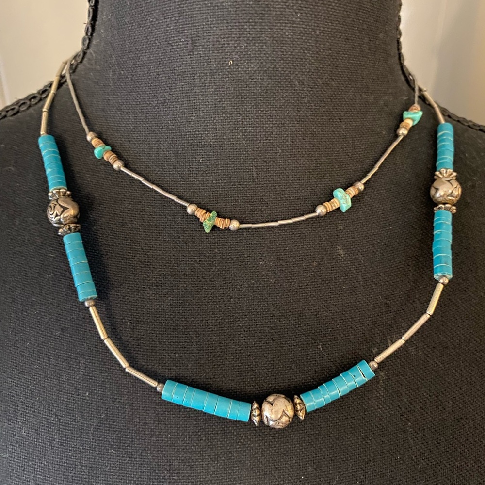 Pair of Vintage Southwestern Turquoise and Silver Bead Necklaces